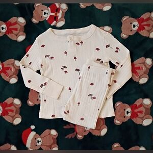 Fin & Vince Organic Cotton Ribbed Toadstool Pajama Set 18-24 Months EUC
